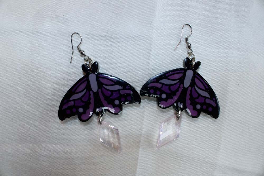 Butterfly Moth Dangle Earrings w/Crystal Drops